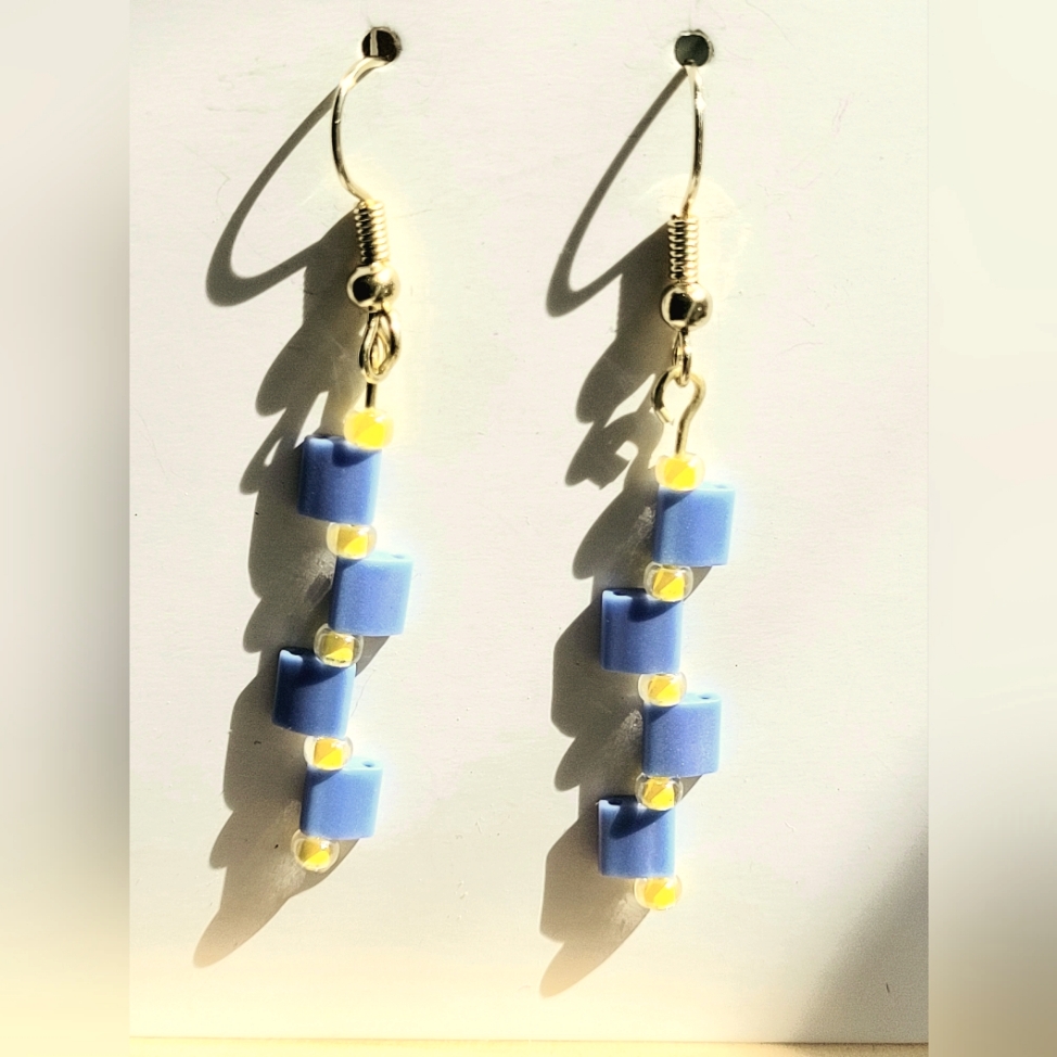 Cornflower Blue And Yellow Dangle Earrings